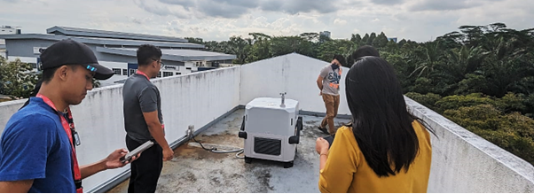 A group of people standing on a roof
Description automatically generated